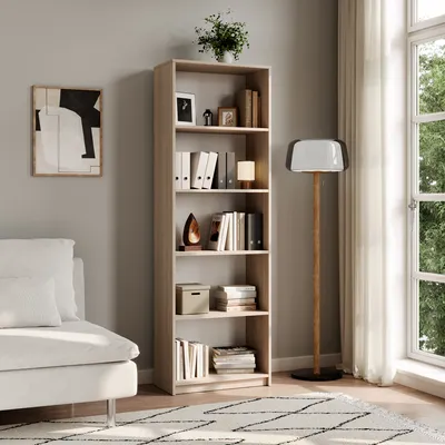 Produktbild von Bücherregal Aktenregal in natur mit 5 offenen Fächern Standregal Raumteiler Organizer aus MDF Holz | Breite 60 cm
