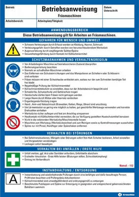 Produktbild von Dreifke® Maschinenbetriebsanweisung Fräsmaschinen, Kunststoff, 210x297mm, ASR...