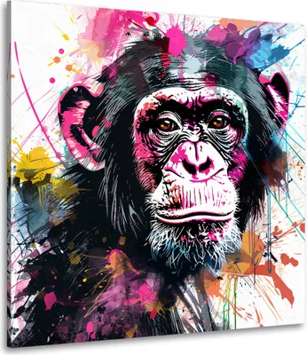 Produktbild von Affe in bunter Pop Art mit Farbspritzern Leinwandbild Wandbild XL Wanddeko: 150x150x4cm