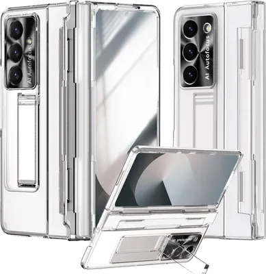 Immagine prodotto di Custodia per Samsung Galaxy Z Fold 7, protezione del display e della lente, custodia trasparente zincata con supporto trasparente