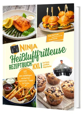 Produktbild von Ninja Heißluftfritteuse Rezeptbuch XXL: Für alle mit wenig Zeit - Mit vielfältigen einfachen Gerichten, Tipps & Tricks | Das Airfryer Kochbuch für die Dual Zone