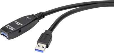 Produktbild von Renkforce USB-Kabel USB 3.2 Gen1 USB-A Stecker, USB-A Buchse 20.00 m Schwarz Aktiv mit Signalverstärkung RF-4598350