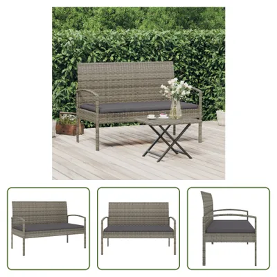 Produktbild von The Living Store Gartenbank mit Kissen Grau 105 cm Poly Rattan