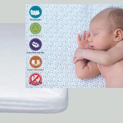 Zdjęcie produktu dla Bawełniany ochraniacz na materac do łóżeczka dziecięcego | 80 x 130 cm Wodoodporny Oddychający z gumową regulacją Antybakteryjny 1 szt