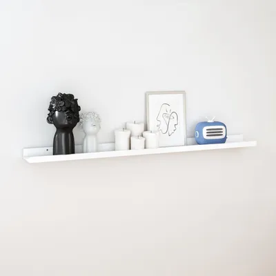 Image de Elzusha - Étagère murale flottante blanche - 120 cm - Planche en bois pour cadres et décoration