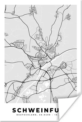 Produktbild von MuchoWow® Poster Deutschland - Karte - Schweinfurt - Stadtplan 120x180 cm - Kunstposter