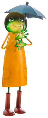 Produktbild von Dehner Dekofigur Frosch mit Schirm, handgefertigte Gartenfigur, frostbeständig, 14 x 37.5 x 15 cm, Eisen, orange / blau