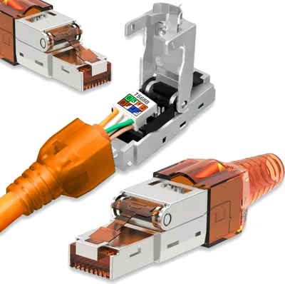 Produktbild von Netzwerk Stecker RJ45 CAT6 CAT6a Cat7 CAT8 CAT8.1 Netzwerkstecker WerkzeuglosMenge:2 Stück;Auswahl:Stecker CAT7 Orange