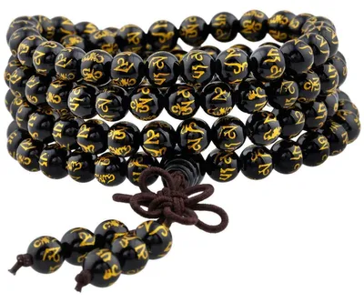 Produktbild von KYEYGWO 108 Mala Gebet Kette Perlen Armband 6mm Damen Herren Schwarzachat