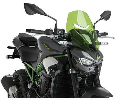 Image de Pare-brise Puig vert, modèle Touring, dimensions 390 x 290 mm, avec homologation européenne (ABE), pour Kawasaki Z 900 (modèles 2025-2026)