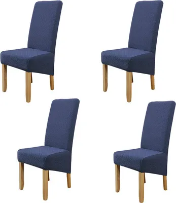 Produktbild von 4er Pack Esszimmerstuhlbezug Jacquard Abnehmbarer waschbarer elastischer Stuhlbezug - Marineblau