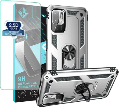 Produktbild von Armor Outdoor Handyhülle für Xiaomi Redmi Note 10 5G Handy Panzer Case Schutzhülle mit 9H Displayglas Displayschutz Farbe: Silber