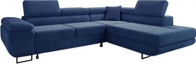 Produktbild von Avatar Kord Ecksofa in L-Form 277 x 73 x 203 cm mit Schlaffunktion und Bettzeugbehälter - Schlafsofa mit Bettkasten - Eckcouch mit Stauraum - Links - Farbe: Kord Blau