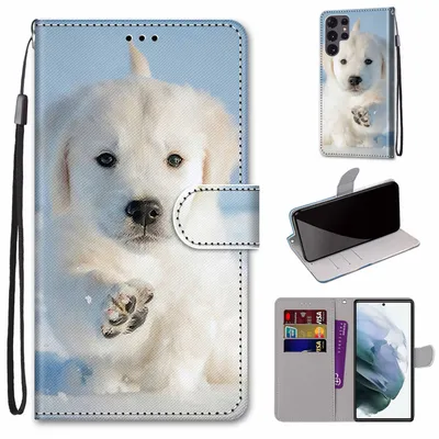 Image de Coque de téléphone pour Samsung Galaxy S22 Ultra 5G : étui de protection, coque portefeuille, coque 360°, couleur : Snow Puppy