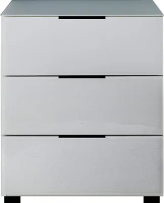 Produktbild von Nachtkommode OSHAWA für Schlafzimmer, Weiß, aus Melamin und Weißglas, mit 3 Schubkästen