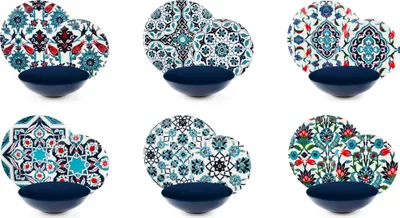 Image de Excelsa Set de vaisselle 18 pièces Topkapi plat porcelaine et grès blanc et noir