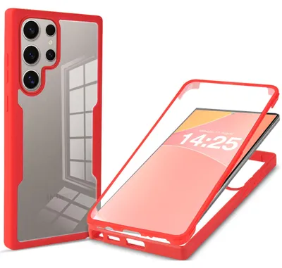 Produktbild von 360 Grad Rundum Schutz Handyhülle für Samsung Galaxy S25 Ultra Full Cover Vollschutz Case Farbe: Rot