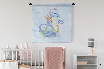 Produktbild von MuchoWow® Wandteppich Wandbehang Dinosaurier - Blau - Kinderzimmer - Jungen - Mädchen - Kinder 90x90 cm Tapisserie Dekoration Wandtuch - Wandaufhänger