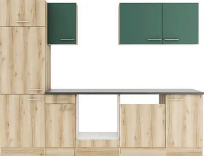 Produktbild von Optifit Küchenzeile ohne Geräte Savona405/Livorno290 270 cm grün wildeiche matt strukturiert zerlegt Variante reversibel