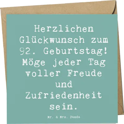 Produktbild von Mr. & Mrs. Panda Grußkarte Spruch 92. Geburtstag Freude - Meeresbrise - Geschenk, Klappkarte, Happy Birthday, Leben feiern, Lebensreise, anlasskarte, doppelkarte, Momente
