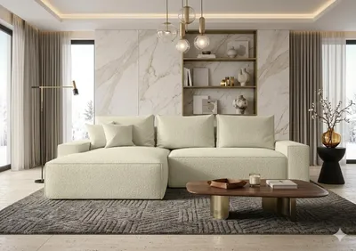 Produktbild von CORNERO Ecksofa mit Schlaffunktion CALIFORNIA in L-Form mit Bettkasten Sofa mit Schlaffunktion Couch mit Stauraum Hellbraun Ottomane links