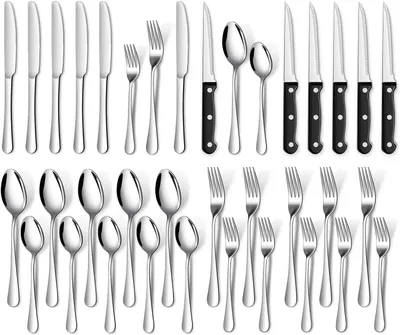Produktbild von Besteckset 36-teilig für 6 Personen, schwarz, Edelstahl, mit Steakmessern, für Küche