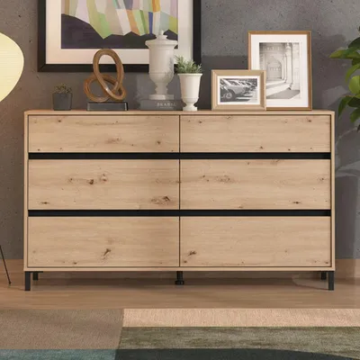Image de Mapelloo - Commode, 157x40x90h cm Chêne Nœuds, 3 tiroirs