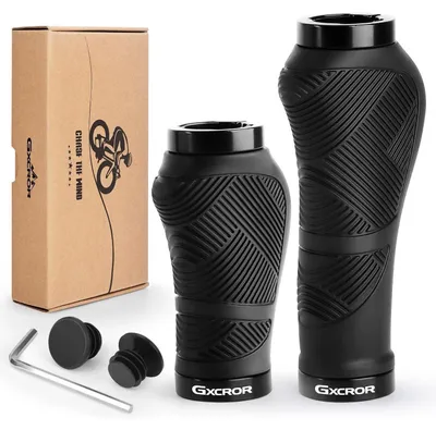 Immagine prodotto di Manopole ergonomiche per bicicletta, antiscivolo, in gomma, con doppio sistema di bloccaggio, diametro 22,2 mm, colore nero, lunghezza 130 mm + 93 mm
