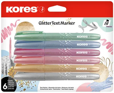 Immagine prodotto di Kores TM36300 Evidenziatore Kores "Glitter", a penna, confezione da 6