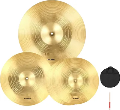 Immagine prodotto di Set di piatti per batteria - 3 pezzi - Hi-Hat 35,6 cm - Crash 40,6 cm - Ride 50,8 cm - Lega