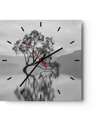 Produktbild von Wanduhr - Quadrat - Glasuhr - Baum Symmetrie See - 40x40cm - Schleichendes Uhrwerk - Lautlos - zum Aufhängen bereit - Dekoration Modern - Wanddekoration aus Glas - C3AC40x40-4514