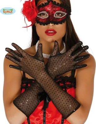 Produktbild von lange Pailletten-Handschuhe schwarz 42 cm