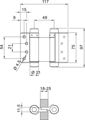 Produktbild von DENI Pendeltürbänder Nr. 33 Stahl vernickelt 125 mm,