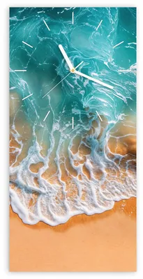 Produktbild von Wanduhr aus Glas mit Motiv Meereswellen- 30 x 60 cm - inkl. Aufhängesystem