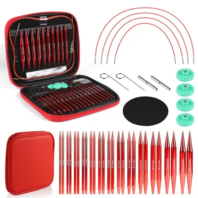 Rundstricknadeln Set 13 Paar, 3,0-10,0 mm, Metall, 40-100 cm, Rot
