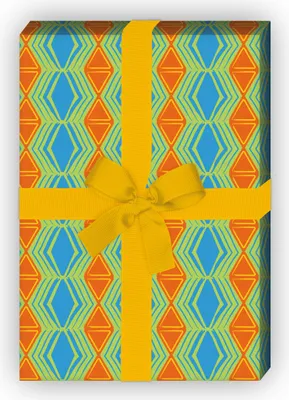 Produktbild von Ethno Geschenkpapier Set, Dekorpapier, Musterpapier im Batik Rauten, orange - G8733, 32 x 48cm