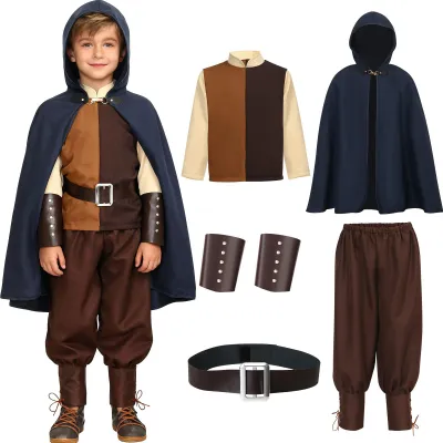 Mittelalter-Kostüm Kind mit Umhang, Hose, Gürtel, Gr. 120