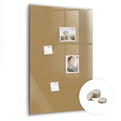 Immagine prodotto di Lavagna magnetica da parete, con superficie in vetro e bordo curvo. Include 5 magneti. Dimensioni: 60x90 cm. Colore: beige scuro