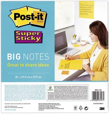 Obrázek produktu pro Sticky note ® Super Sticky BIG NOTES 279 x 279 mm (š x v) ultra žlutý 30 listů.