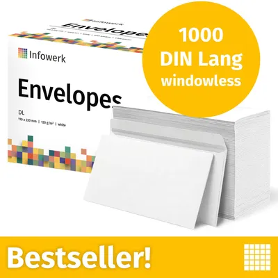 Immagine prodotto di NUOVO: Infowerk Buste senza finestra, DIN Lang, non stampate, 1000 pezzi