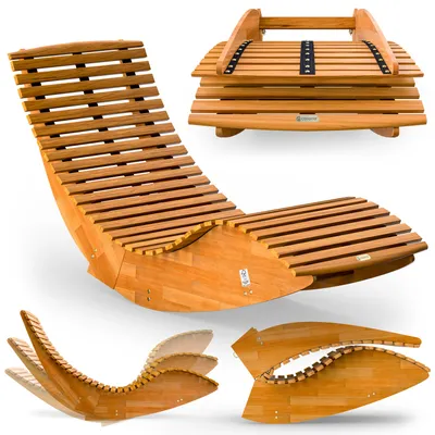 Image de CASARIA® Chaise Longue à Bascule en Bois d'acacia certifié FSC® - Transat de jardin Pliable, Bain de Soleil pour Sauna intérieur exterieur, Charge 160