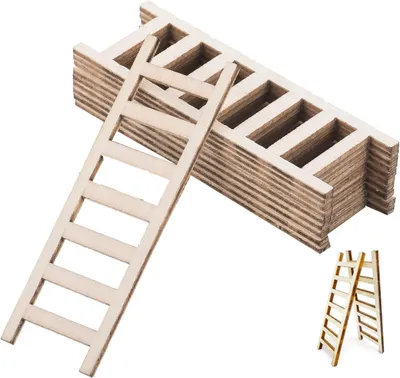 Productafbeelding van Mini Houten Ladders - Doe-het-zelf Decoratie - Landschap Maken - Hoge Kwaliteit - 10 stuks - Houtkleur