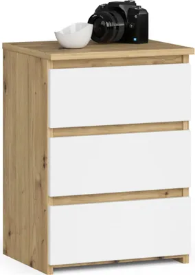 Produktbild von Nachttisch – Beistelltisch – Nachtschrank – CLP – 40 cm – Artisan Eiche / Weiß – Moderner Nachttisch mit 3 Schubladen für Schlafzimmer