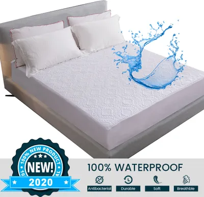 Produktbild von Vodotěsný prošívaný matracový kryt chránič všech velikostí absorpční topper, bílý reverzní, (140x200cm)