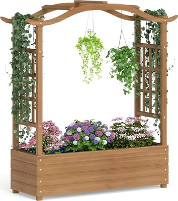 Produktbild von Hochbeet mit Rankgitter und Hängedach, Braun