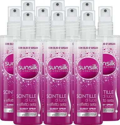Produktbild von 10 x Sunsilk Lichtfunken + Seideneffekt Glossy Spray für stumpfes und krauses Haar - 10 Flaschen à 200 ml