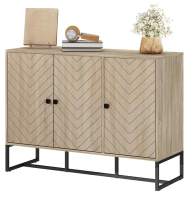 Produktbild von Wohnzimmer-Sideboard, Aufbewahrungsm?bel, Kš¹chenschrank mit 2 Tš¹ren und verstellbaren Einlegeb?den, 108 x 40 x 80 cm, Eiche