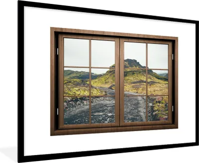 Produktbild von MuchoWow® MuchoWow® Gerahmtes Poster Aussicht - Berg - Steine 90x60 cm - Poster mit zchwarzem Bilderrahmen - Wanddekoration - Fotos