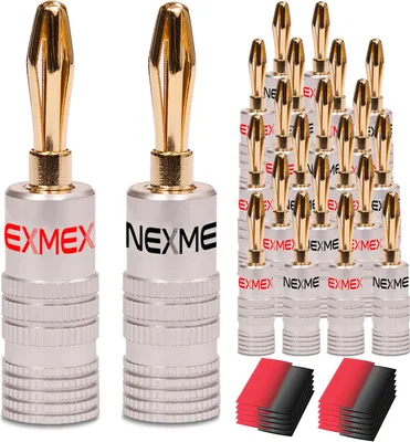 Produktbild von Bananenstecker NEXMEX 22x High End Stecker mit Schrumpfschlauch 24K vergoldet
