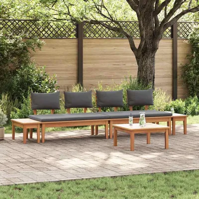 Produktbild von Möbel Gartenbänke Set mit Kissen mit Speicher 5 pcs Braun und Grau - Gartenmöbelgarnituren 3356873
